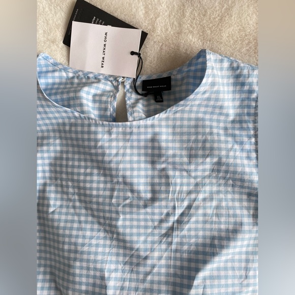 NWT Who What Wear blue and white gingham cotton tiered ruffle dress | XL | plus - Picture 4 of 4